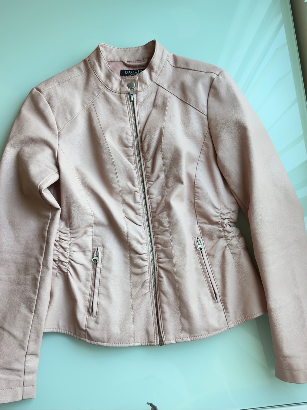 Baccini Women's Light Blush Pink Leather Zip Jacket size S